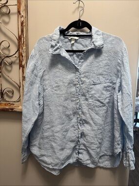 H&M Pale Blue Linen Casual Button-Down Shirt